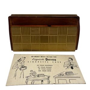 Savoy MCM gold tone brown standing cigarette case vintage smoking